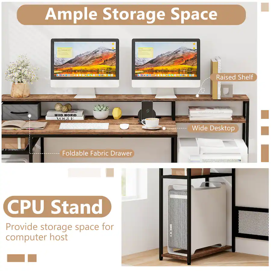 Costway Computer Desk with Monitor Stand and File Drawer 67
