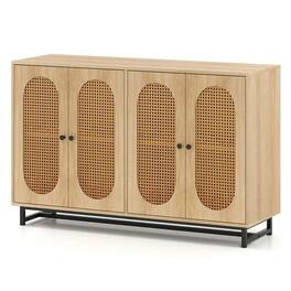Kadyn - 50" Sideboard Storage Cabinet with 4 Rattan Doors & Adjustable Shelves, Natural - Brown