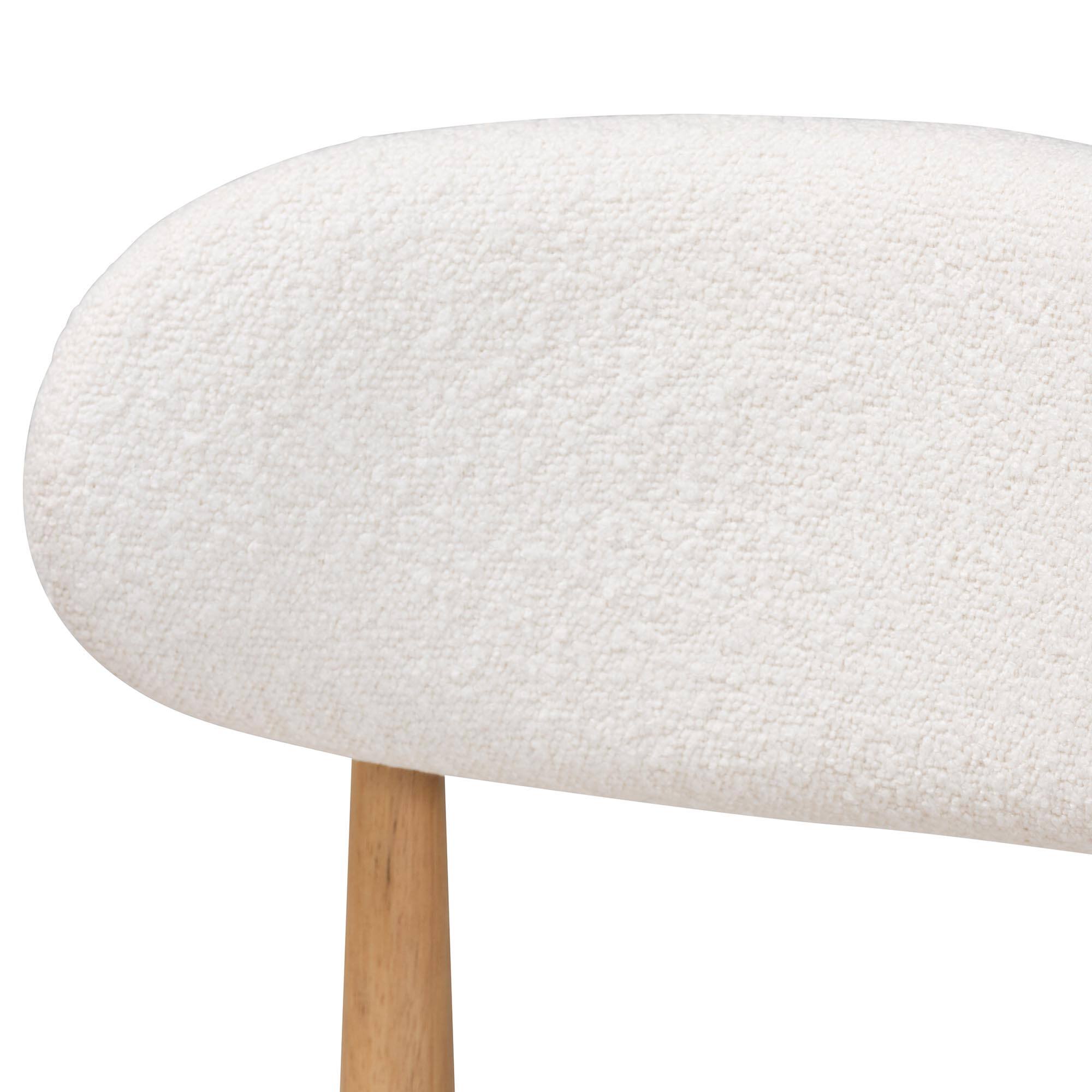 Back. Baxton Studio - Wattsu Boucle Upholstered Dining Chair Set of 2- Side Chair with Solid Wood Frame and Rounded Backrest - White/Natural Brown.