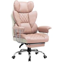 GTPlayer - 400lbs Heavy Duty Computer Chair Faux Leather Comfortable Ergonomic Gaming Chair with Soft Armrests - Pink White