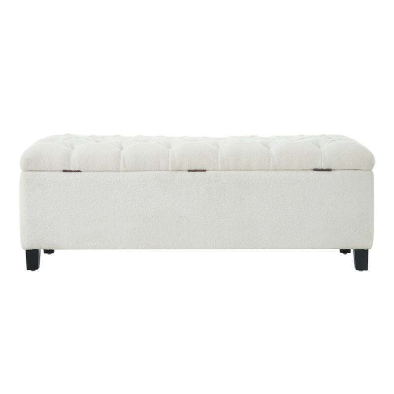 Alt View 1. HTUTWOO - Ottoman Bench with Storage - Boucle Surface, Rubber Wood Legs, 300 lbs Capacity, MDF/Pine/Plywood Construction - White.