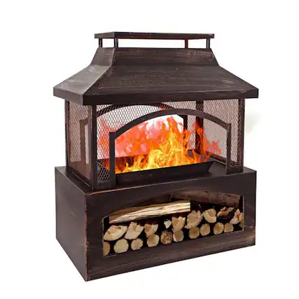 Front. Bestier - Bestier 32" Durable Steel Rectangular Freestanding Wood Burning Fireplace with Log Rack for Outdoor Use - Brown.