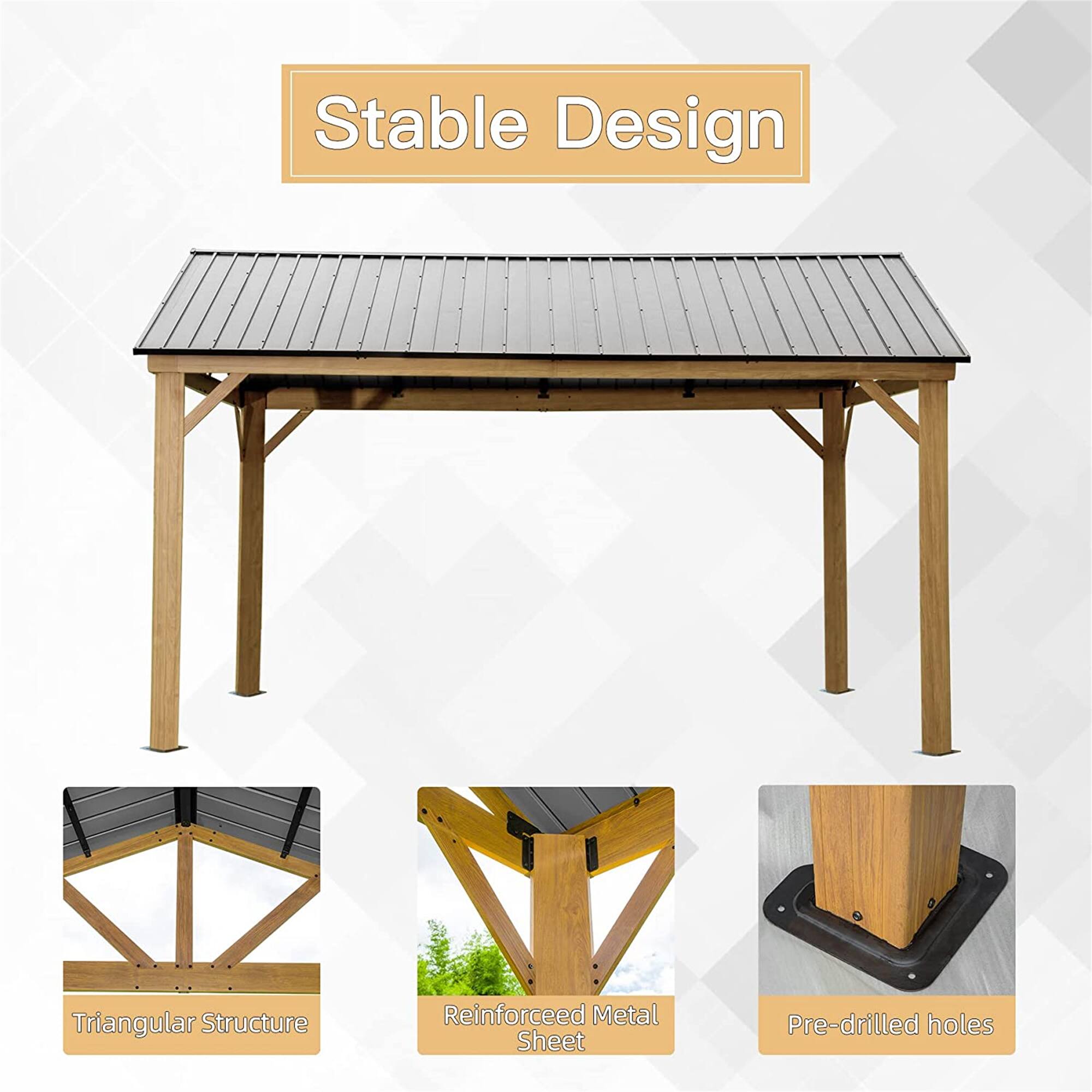 Stable Design

- Triangular Structure
- Reinforced Metal Sheet
- Pre-drilled holes
