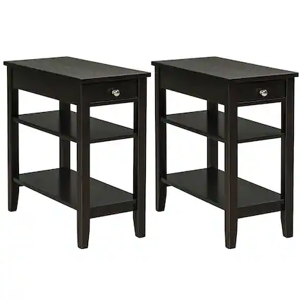 Front. Gymax - Gymax 2PCS 3-Tier End Table Sofa Side Table Nightstand w/ Shelf & Drawer Brown - Brown.