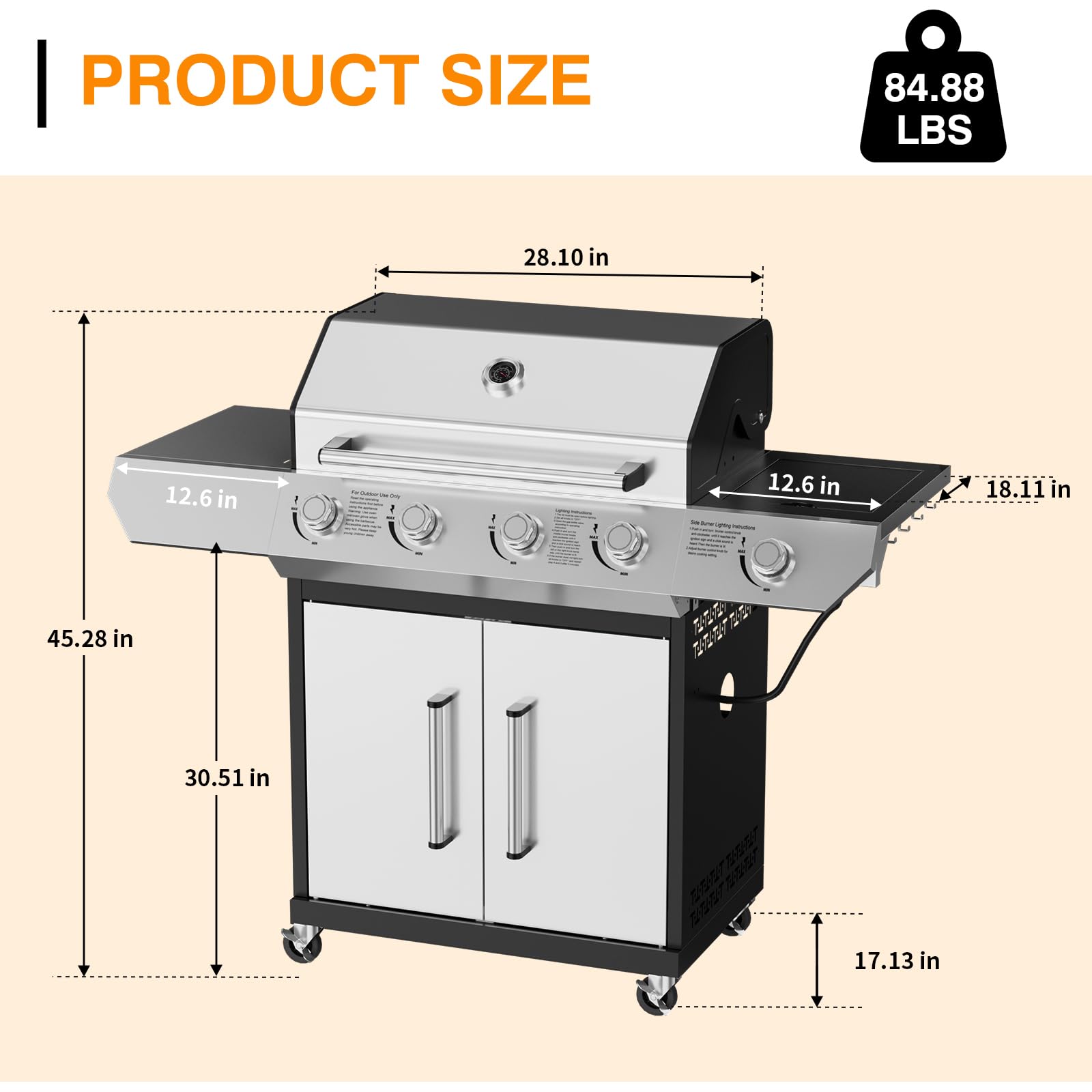 PRODUCT SIZE  
84.88 LBS  
28.10 in  
12.6 in  
12.6 in  
18.11 in  
45.28 in  
30.51 in  
17.13 in