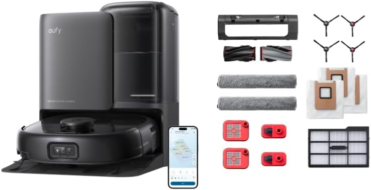 Front. eufy - eufy E25 Omni Robot Vacuum and Mop Combo, Auto-Empty & Self-Cleaning All-in-One Station + Official Replacement Parts Kit - Black.