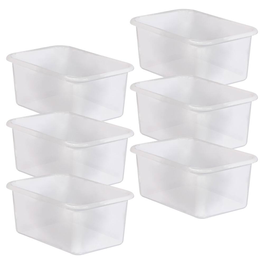 Front. Teacher Created Resources - Teacher Created Resources Small Plastic Storage Bin, Clear, Pack of 6.