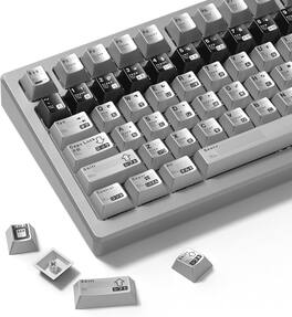 Womier - PBT Keycaps with Metal Paint, Janese Style Custom Keycap Set for 61/64/66/68/75/84/87 MX Switches Mechanical Keyboards - Grey-Black