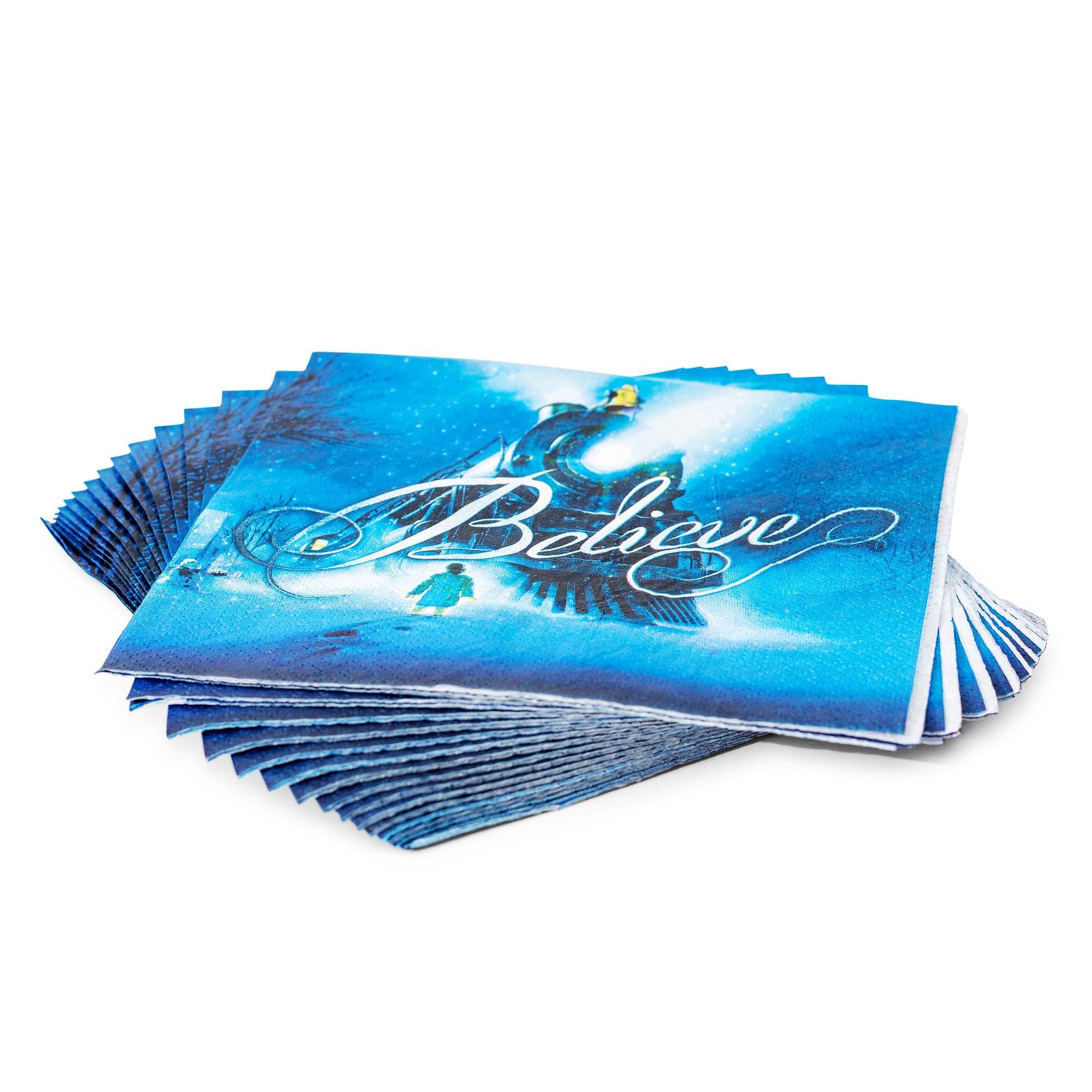 Alt View 1. Silver Buffalo - The Polar Express Train Arrival "Believe" 16-Piece Paper Napkins Set - Blue.