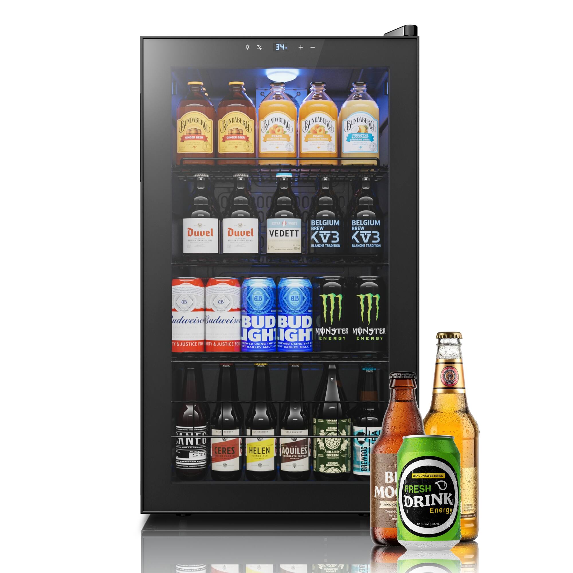 Yeego - 130 Cans Beverage Refrigerator Cooler, 3.36 cu.ft. Freestanding Beverage Fridge with Glass Door for Home/Office - Black