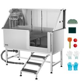 VEVOR - Stainless Steel Dog Washing Station, 62 inch Pet Grooming Tub w/ Stairs, PE Water Filter Board
