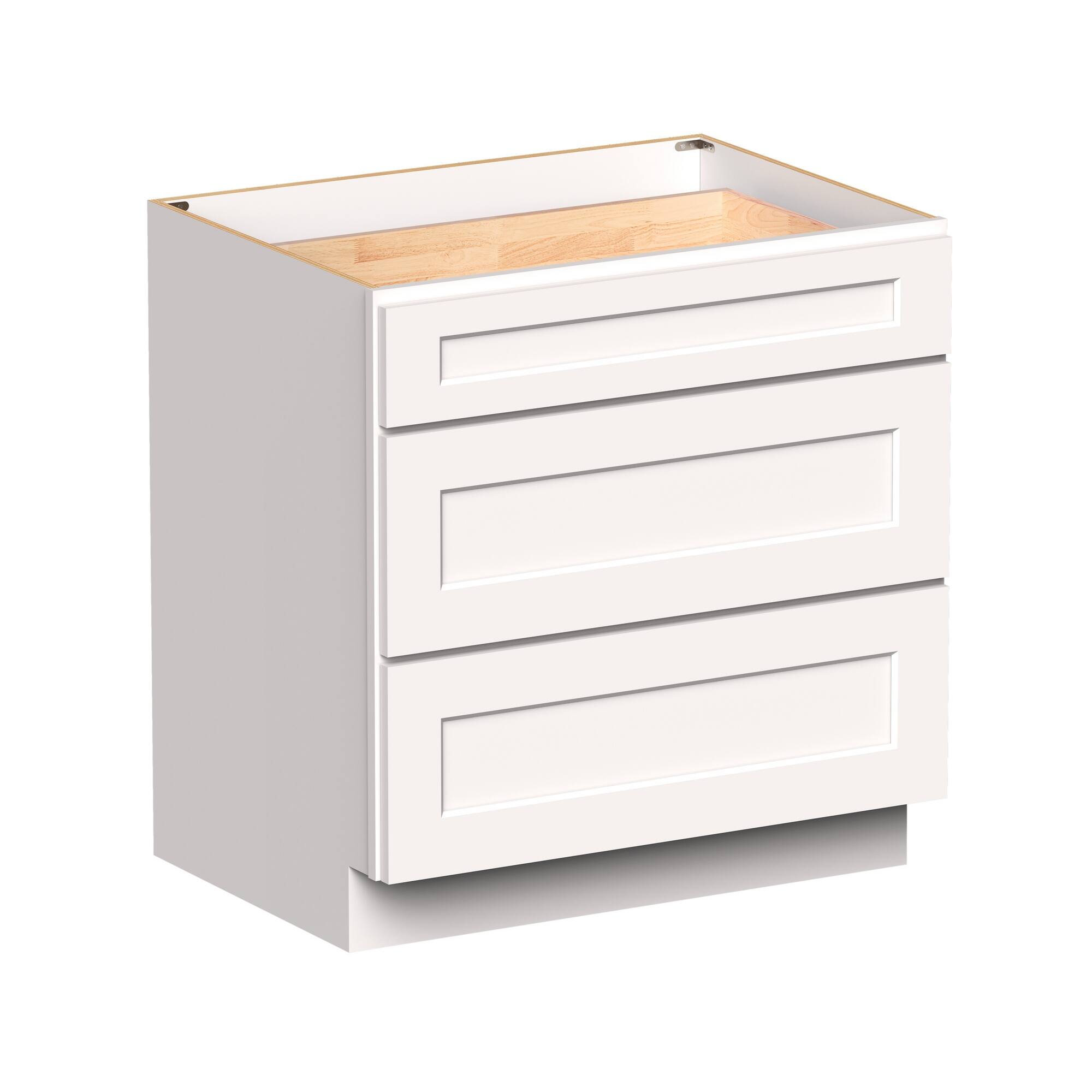 Angle. Boyel Living - 33-in W x 34.5-in H x 24-in D Shaker RTA Kitchen 3-Drawer Base Cabinet with Soft-Close Drawers - White Shaker.