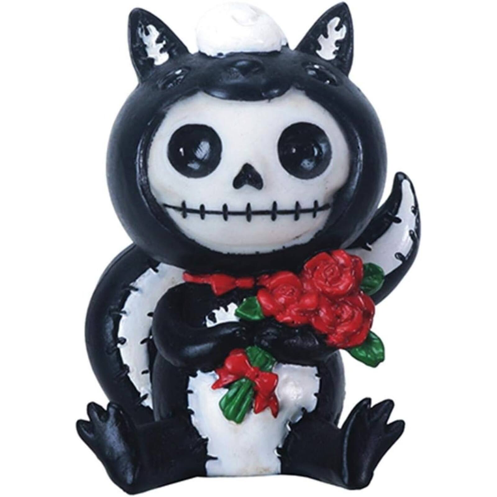 Front. Pacific Trading - Furrybones Odo Skeleton in Skunk Costume Holding Roses Halloween Figurine - Black.