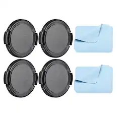 Front. Unique Bargains - 4pcs 46mm Sides Pinch Lens Cap with Cloth for Nikon/Fujifilm/Pentax/Leica - Black.