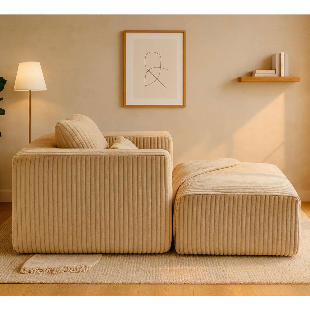 Alt View 5. Kadyn - Oversized All-Foam Lounge Chair with Ottoman, Modular Corduroy, No-Tool Assembly, Beige - Beige.
