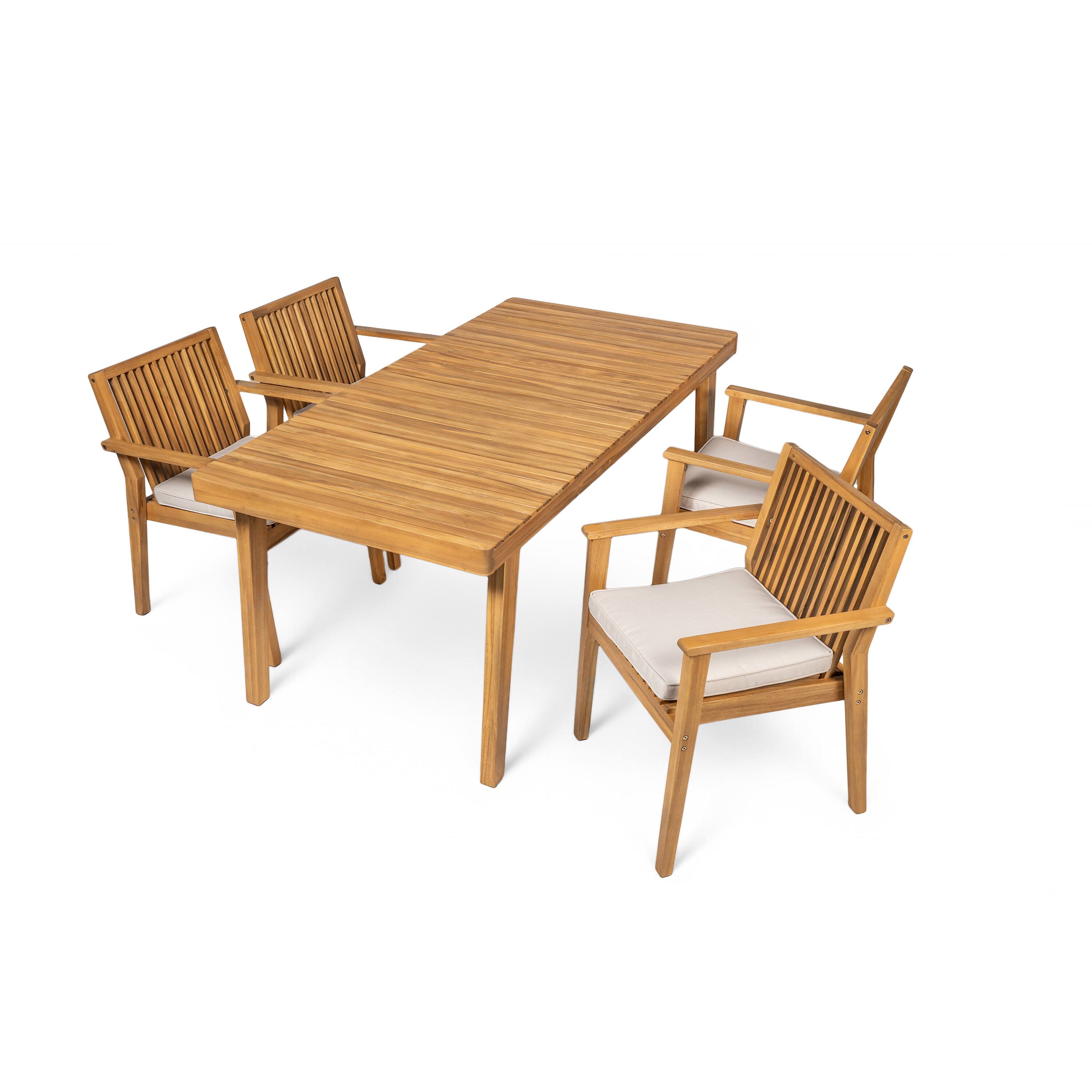 Back. Mondawe - 5 - Piece Patio Furniture Set Acacia Wood Table and 4 Heavy-Duty Cushioned Chairs - Beige+Natural.