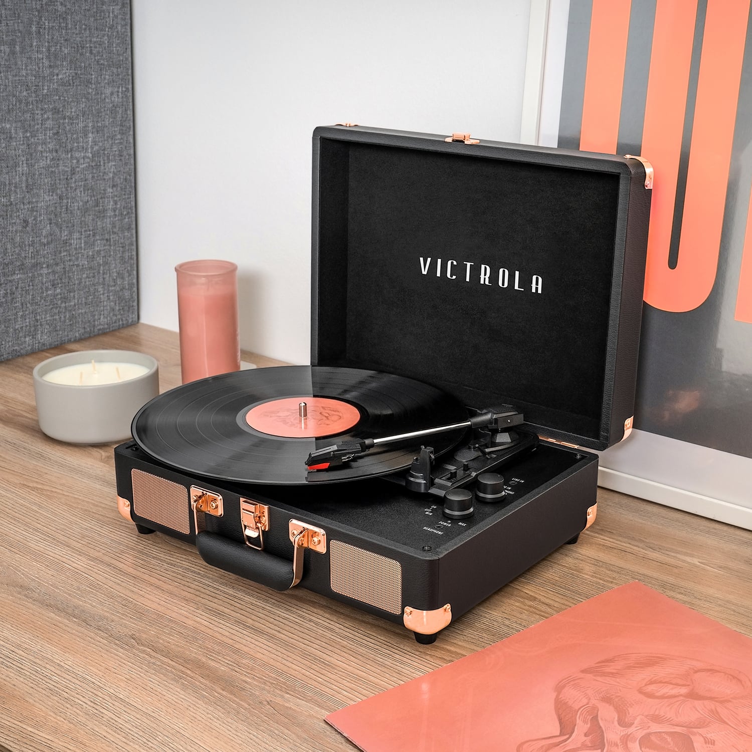 Alt View 17. Victrola - Victrola Journey Bluetooth Suitcase Record Player with 3-speed Turntable - Black.