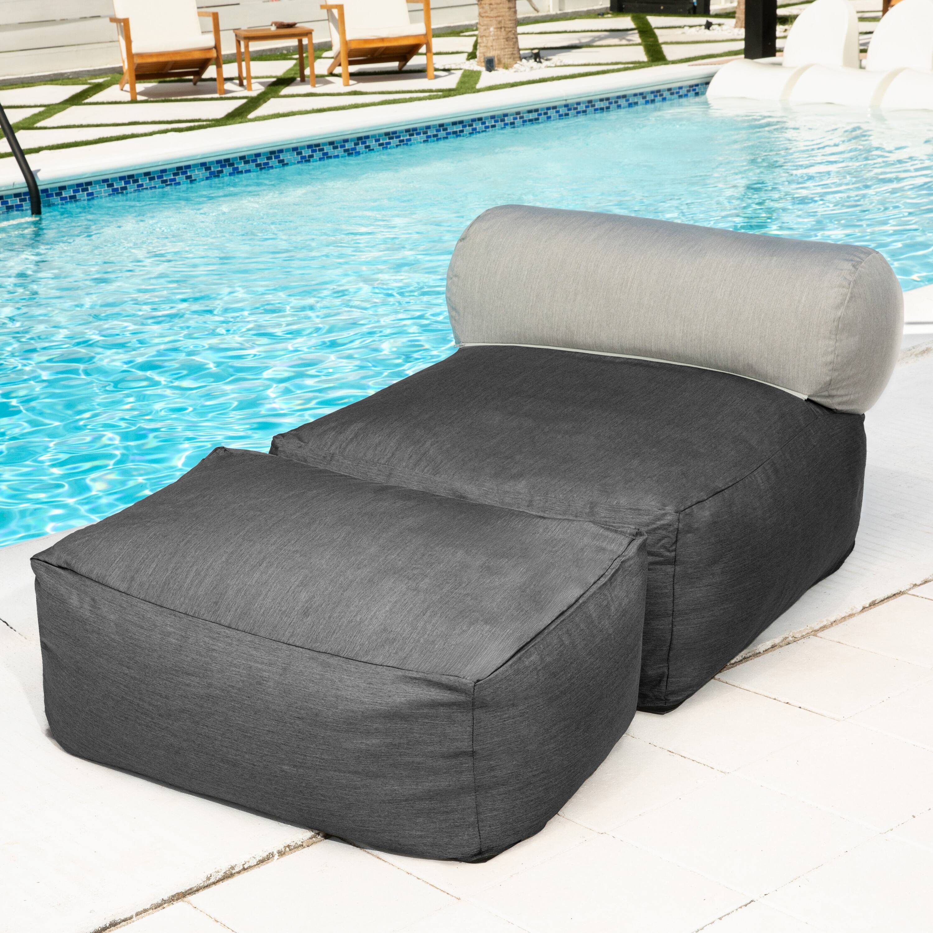 Angle. Jaxx - Jaxx Tybee Large Outdoor Lounge w/ Bolster and Ottoman - Sunbrella Charcoal - Charcoal.