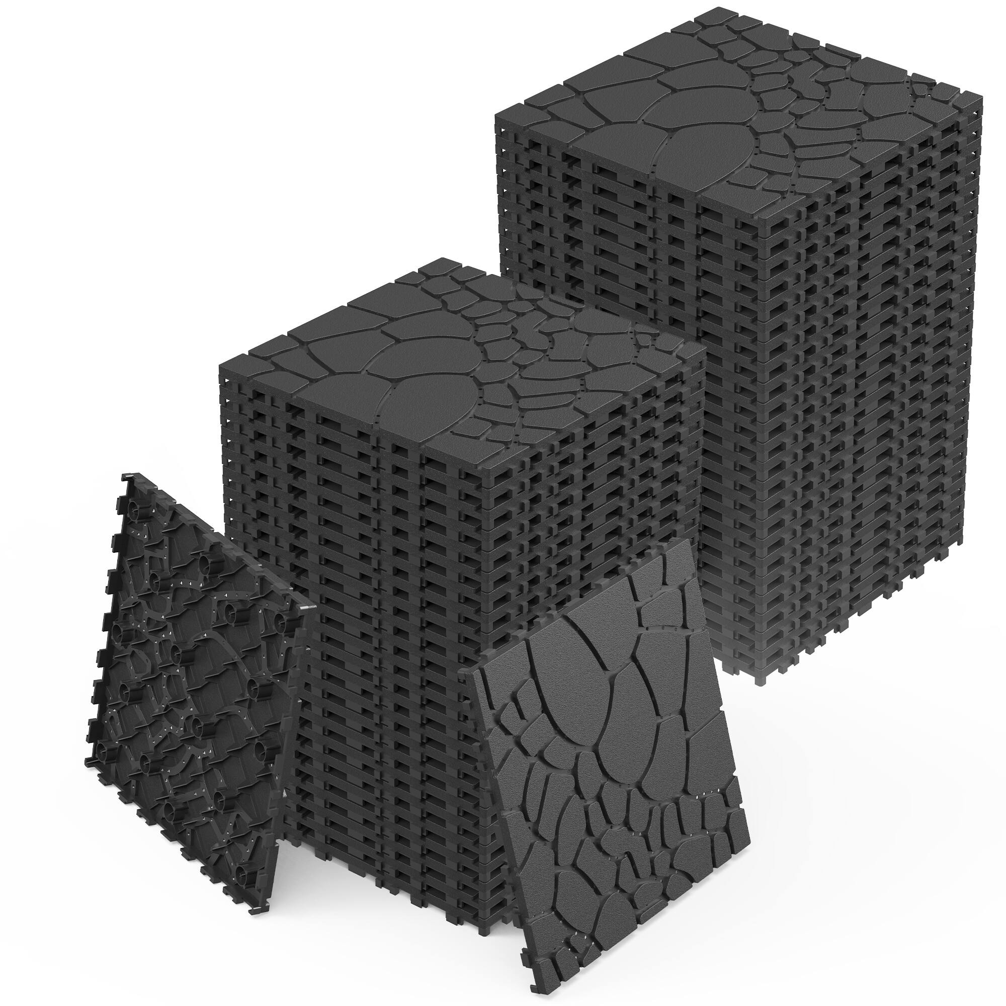 Alt View 1. Loheer - 44PCS 12 Inch Interlocking Patio Deck Tiles Stone Pattern Outdoor Flooring Porch Poolside Balcony - Grey.