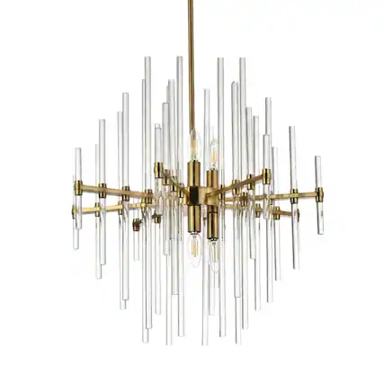 Front. Elegant Lighting - Sienna 23 inch crystal rod pendant in gold - Gold.