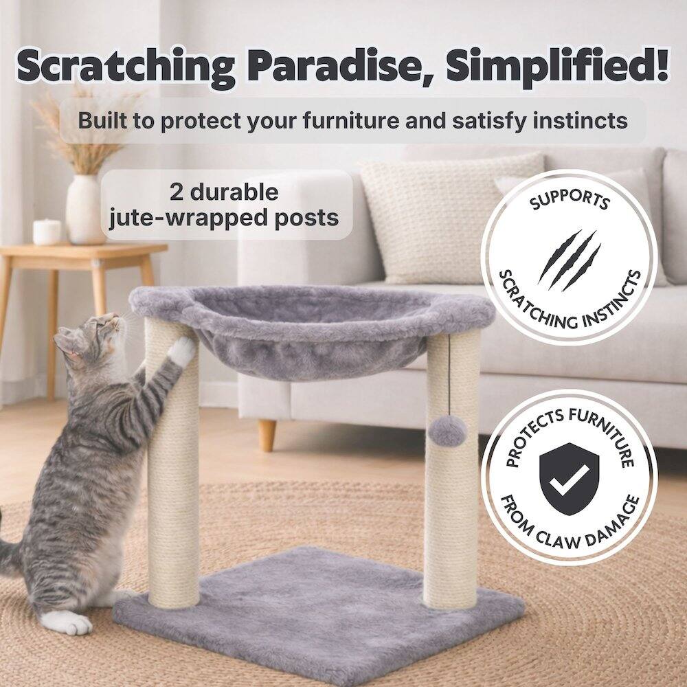 Scratching Paradise, Simplified!  
Built to protect your furniture and satisfy instincts  

2 durable jute-wrapped posts  

SUPPORTS SCRATCHING INSTINCTS  
PROTECTS FURNITURE FROM CLAW DAMAGE
