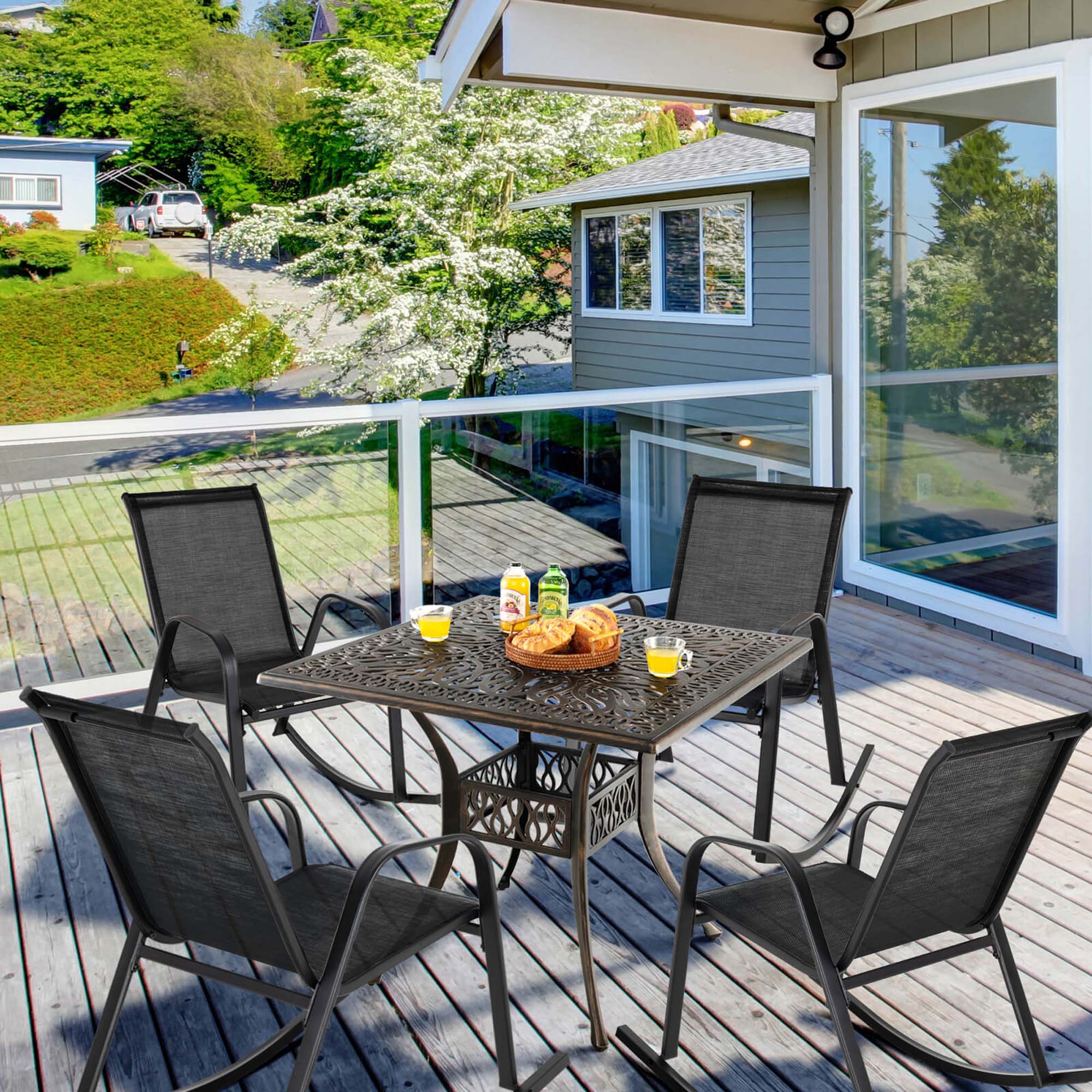 Back. Costway - 2 PCS Patio Rocking Chair Heavy-Duty Metal Rocker Outdoor Anti-Slip - Black.