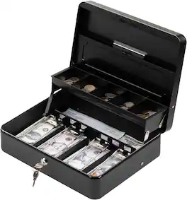 12" Cash Box with Key Lock 4 Bill 5 Coin Money Tray Anti-Theft Steel Safe Box KL380