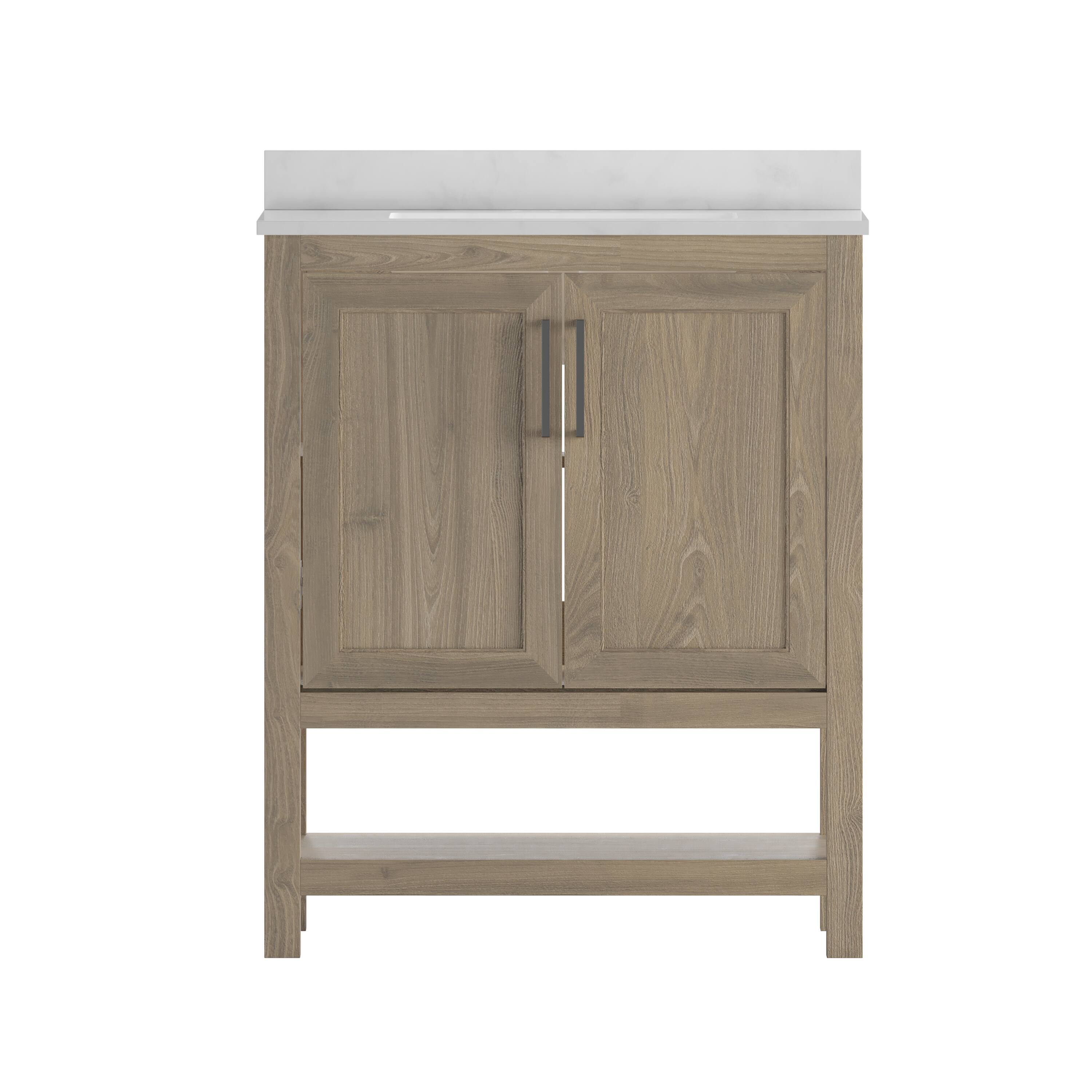 Alt View 9. Emma + Oliver - Vesta Bathroom Vanity, Single Sink Cabinet with 2 Soft Close Doors and Open Shelf, Carrara Marble Finish Countertop - Brown.