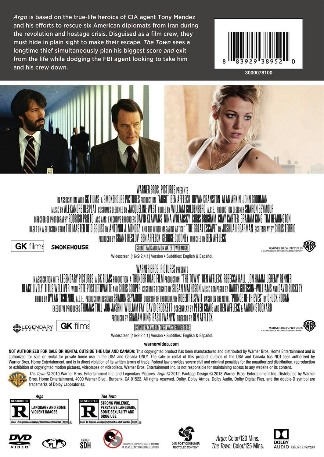 Back. Argo/The Town (DVD Double Feature) [DVD].