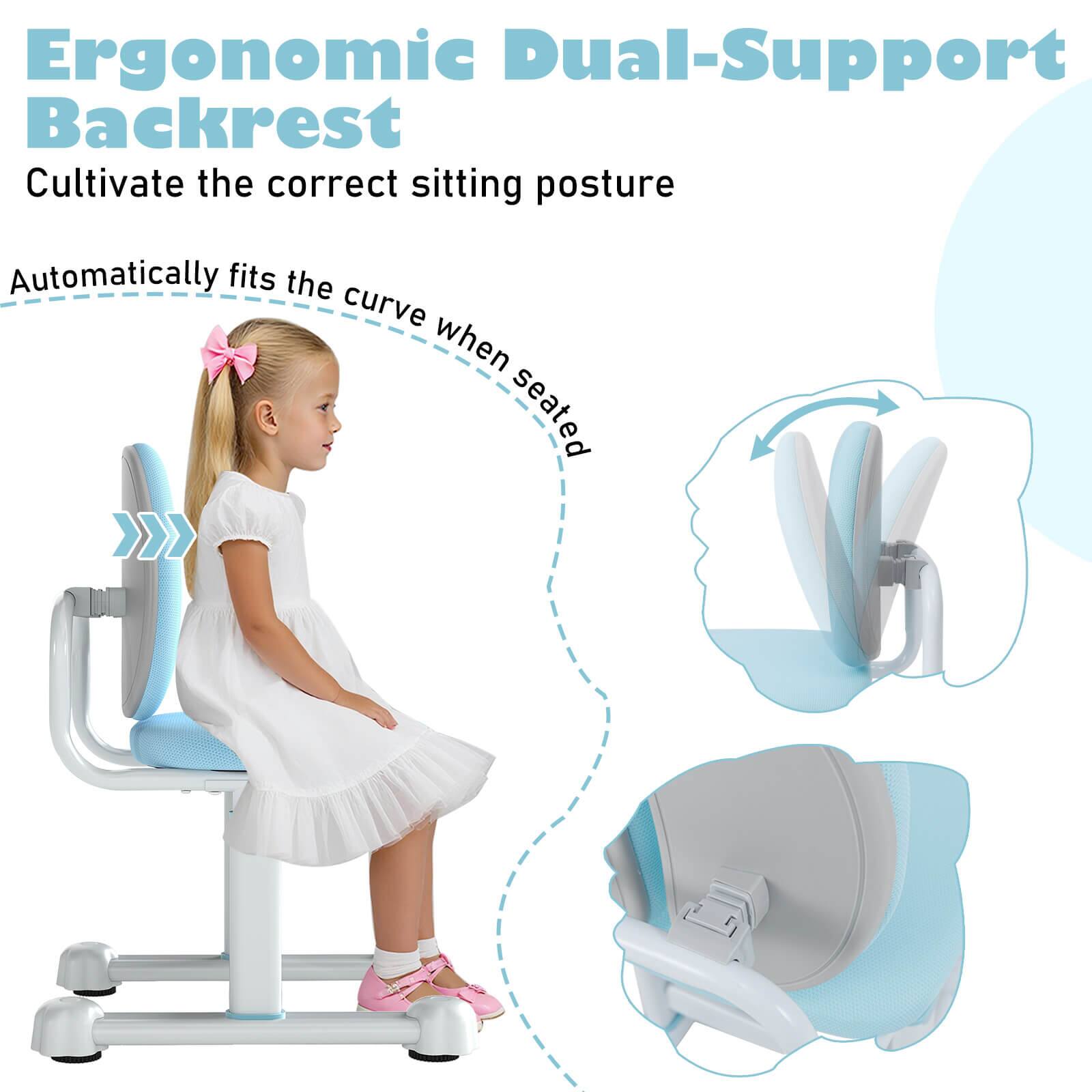 Ergonomic Dual-Support Backrest  
Cultivate the correct sitting posture  

Automatically fits the curve when seated