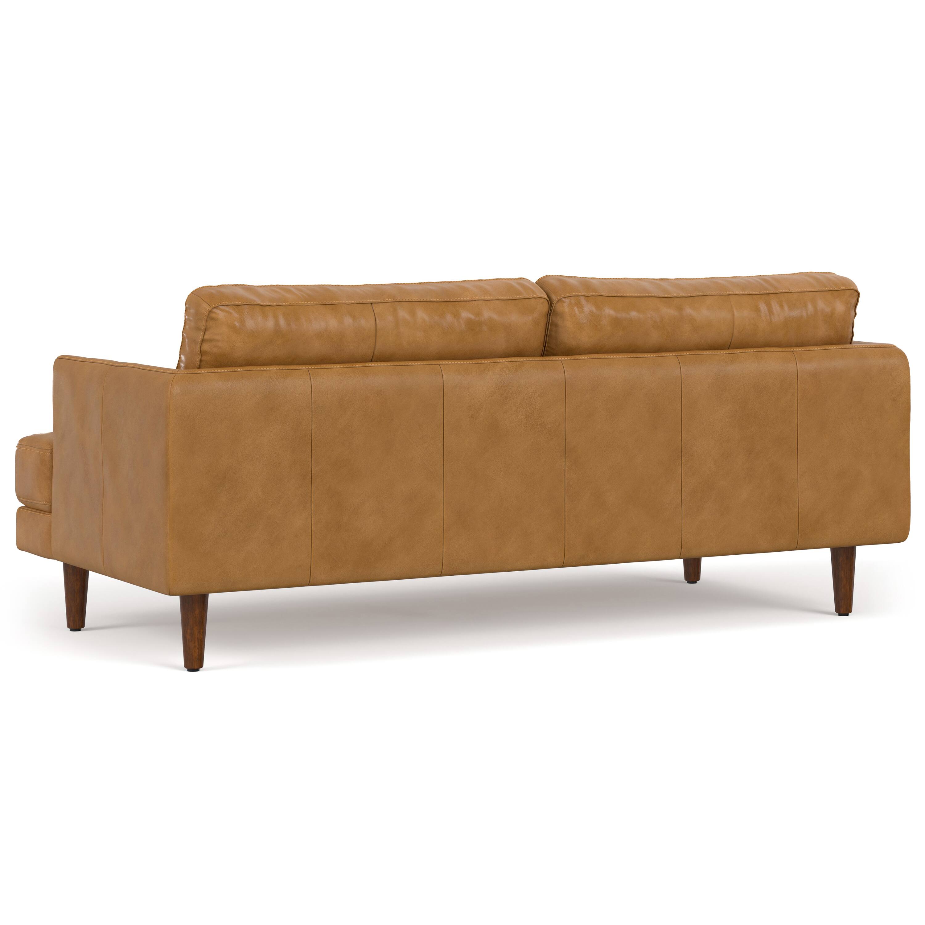Back. Simpli Home - Livingston 76 inch Wide Mid-Century Modern Sofa in Sienna Top Grain Genuine Leather - Sienna.