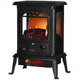 Homcom - Electric Infrared Fireplace Stove, Freestanding Fire Place Heater with Realistic Log Flame - Black