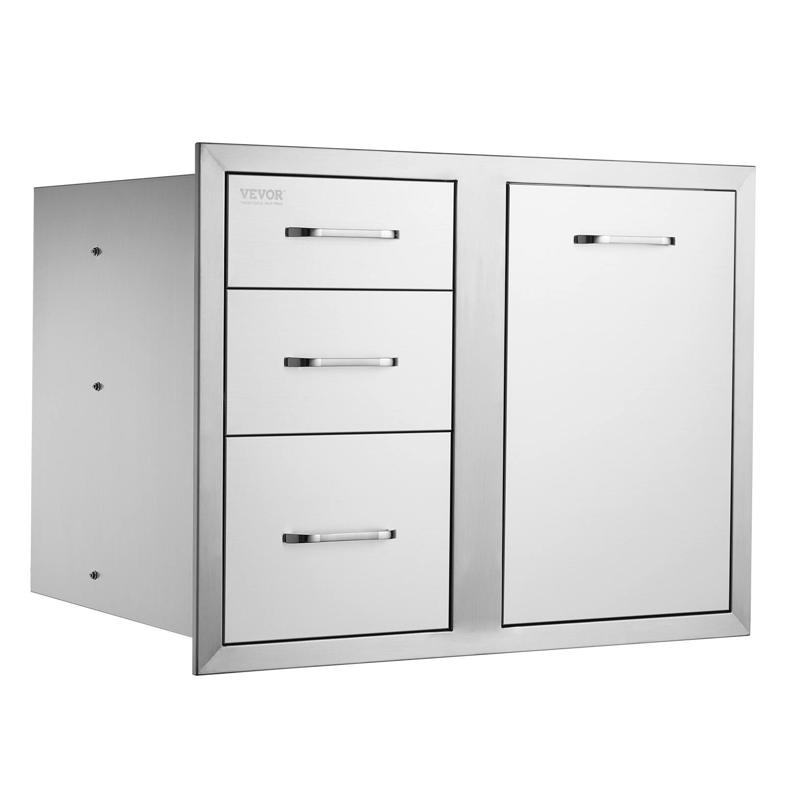 Alt View 5. VEVOR - Outdoor Kitchen Door Drawer Combo 29.5\" W x 22.6\" H x 21.7\'\'D, Access Door/Triple Drawers - Natural color.