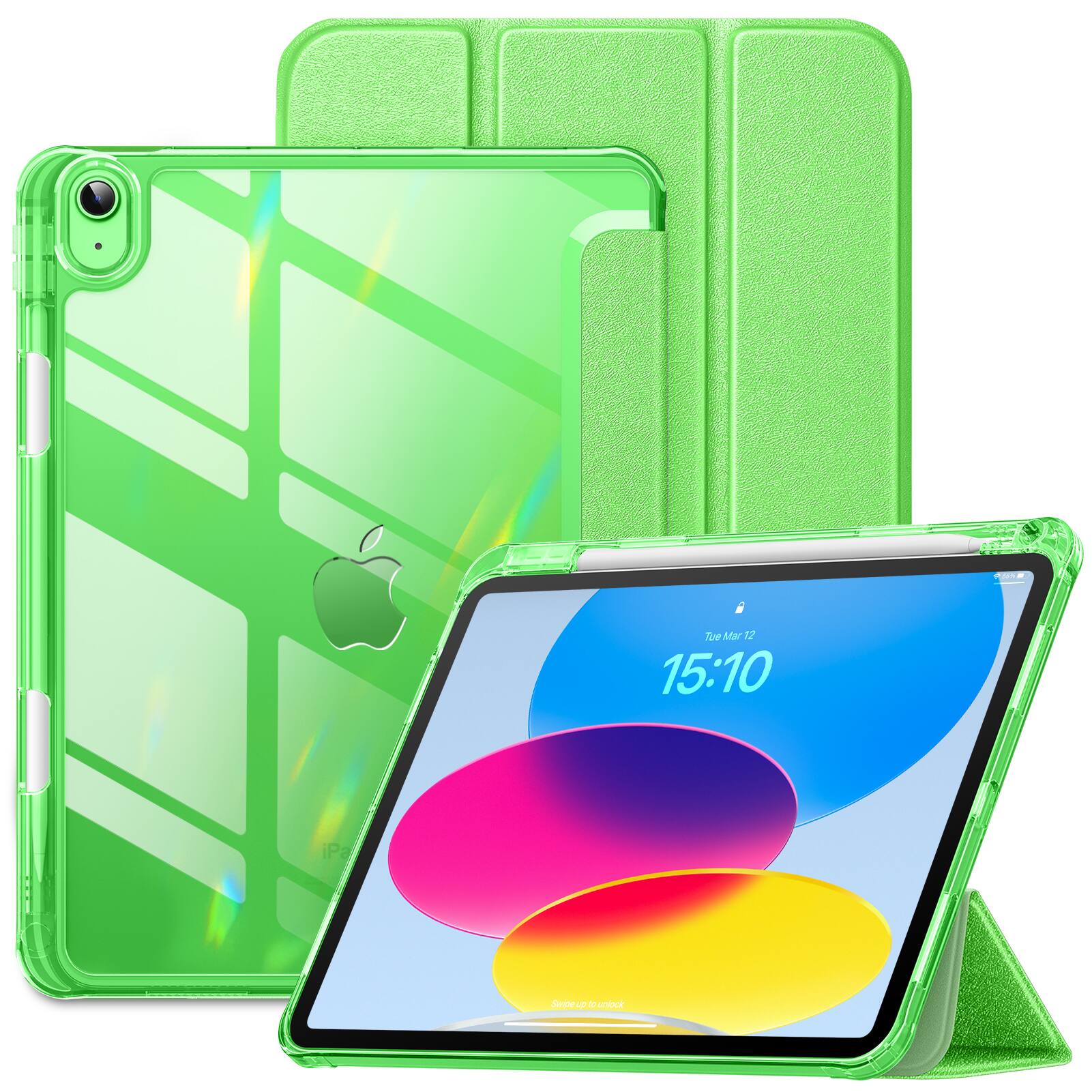DTTO - Case for iPad A16 11-inch 2025 & 10th Gen 10.9-inch 2022, Matte Slim Hard Back, Soft TPU Frame, Pencil Holder - Spring Green