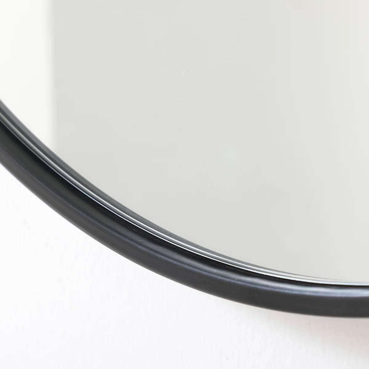 Angle. Hivvago - Round 39-inch Wall Mirror in Black - Living Room Bedroom Accent Bathroom Mirror - Black.