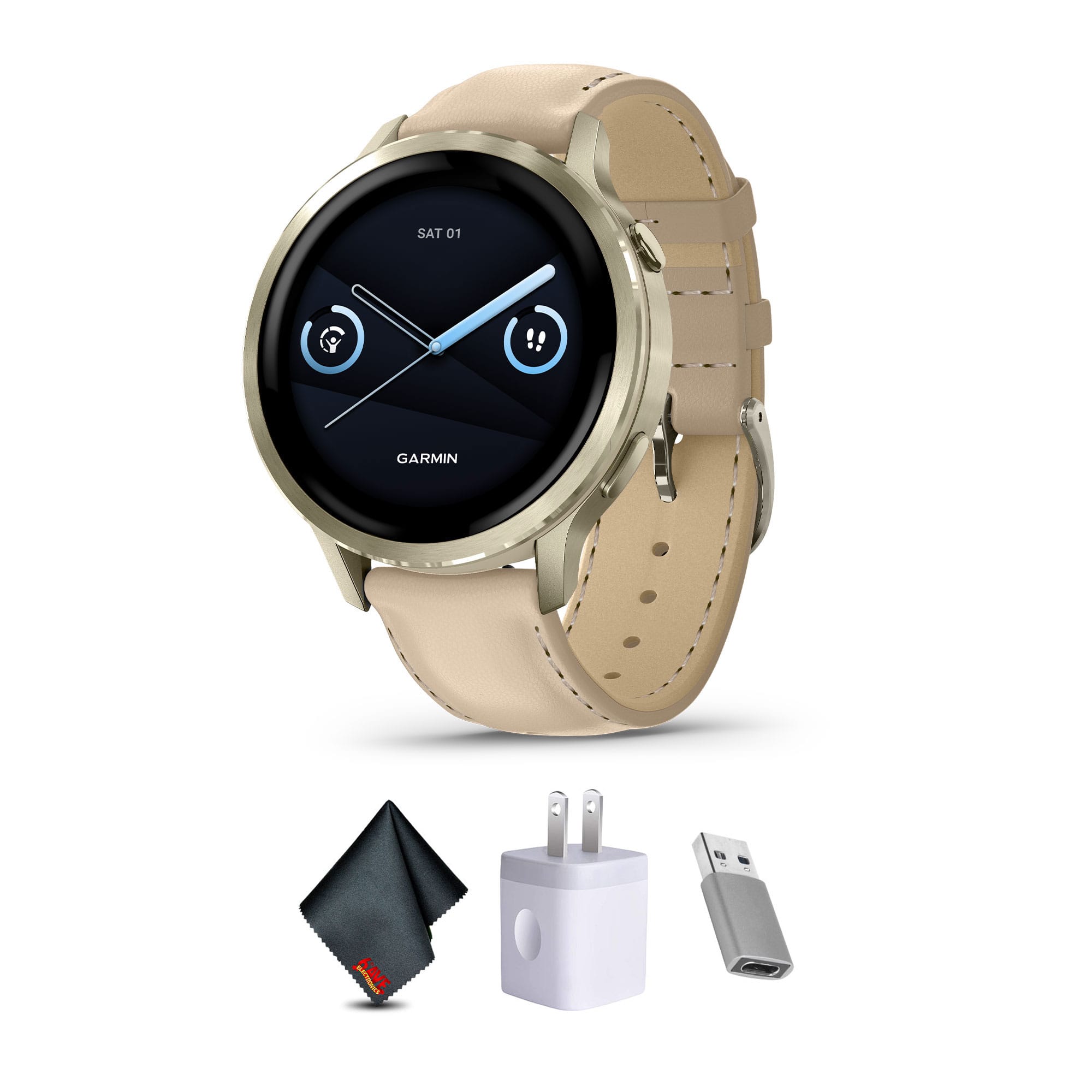 Garmin - Venu 4, 41mm, Advanced Health and Fitness GPS Smartwatch, Lunar Gold with Light Sand Leather Band - Lunar Gold with Light Sand - (2025)