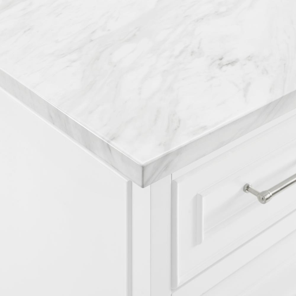 Left. Crosley Furniture - Cutler Faux Marble Top Kitchen Island W/X-Back Stools, Kitchen Island & 2 Stools - White.