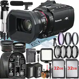 Bundle - Panasonic - HC-X1200 Camcorder UHD 4K HDMI + 2x 32GB Card + Backpack + LED Flash + Wide Angle + ZeeTech - Black