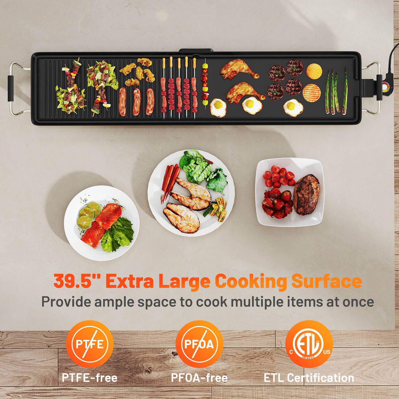 39.5" Extra Large Cooking Surface, Provide ample space to cook multiple items at once, PTFE-free, PFOA-free, ETL Certification