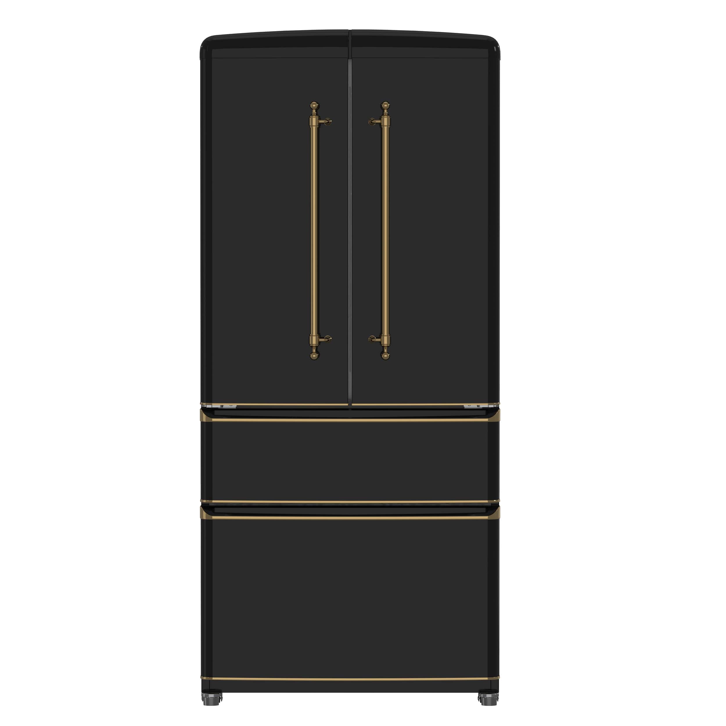 Forno Appliances - Luigi 18 Cu. Ft. French Door Refrigerator with Antique Brass Handles - Black