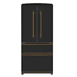 Forno Appliances - Luigi 18 Cu. Ft. Counter-Depth French Door Refrigerator with Antique Brass Handles - Black