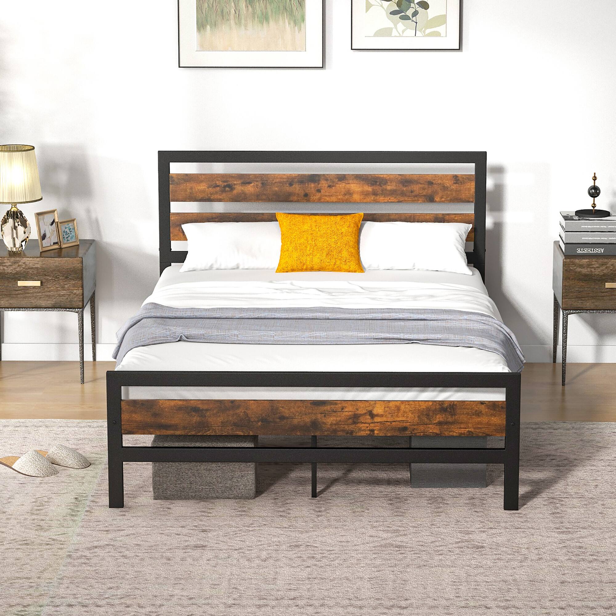 Alt View 2. Costway - Costway Full Industrial Metal Platform Bed Frame Rustic Headboard Mattress Foundation - Black.