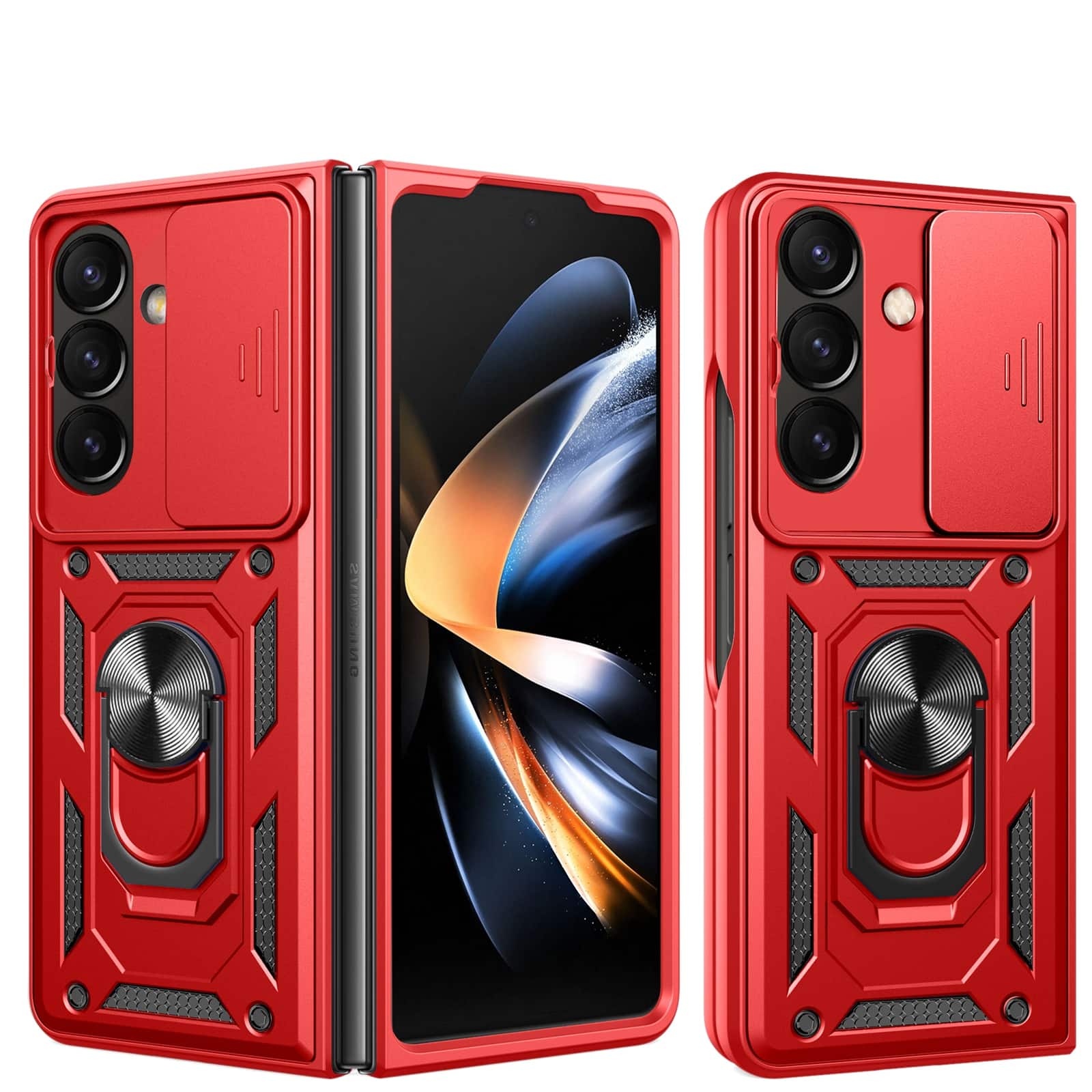 Dteck - Ring Stand Cover for Samsung Galaxy Z Fold 8 Ultra with Slide Lens Protection, Magnetic Car Mount Holder PC TPU Cover - Red price history on PriceWatchPro