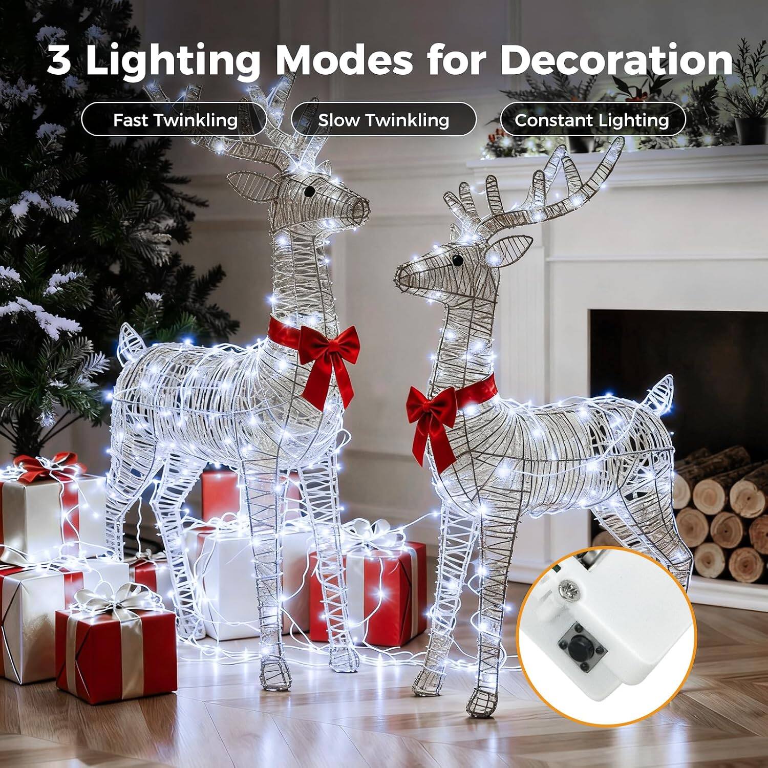 3 Lighting Modes for Decoration
- Fast Twinkling
- Slow Twinkling
- Constant Lighting