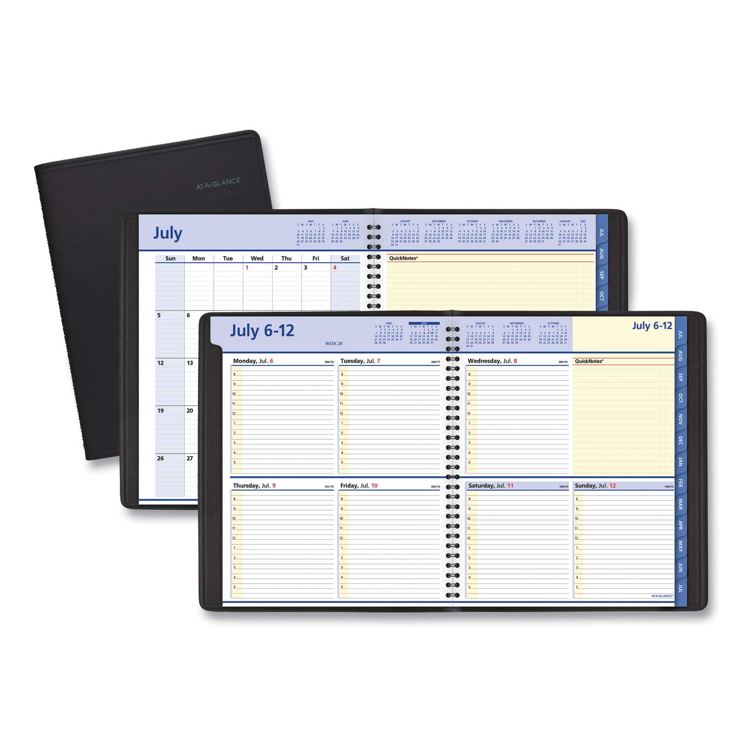 AT-A-GLANCE - QuickNotes Weekly Monthly Planner 10 x 8 Black Cover 12 Month July to June 2025 to 2026