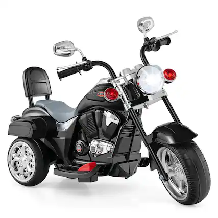 Front. Costway - Costway Kids Motorcycle, 6V Battery Powered 3-Wheel Electric Motorcycle for Kids with Horn - Black.