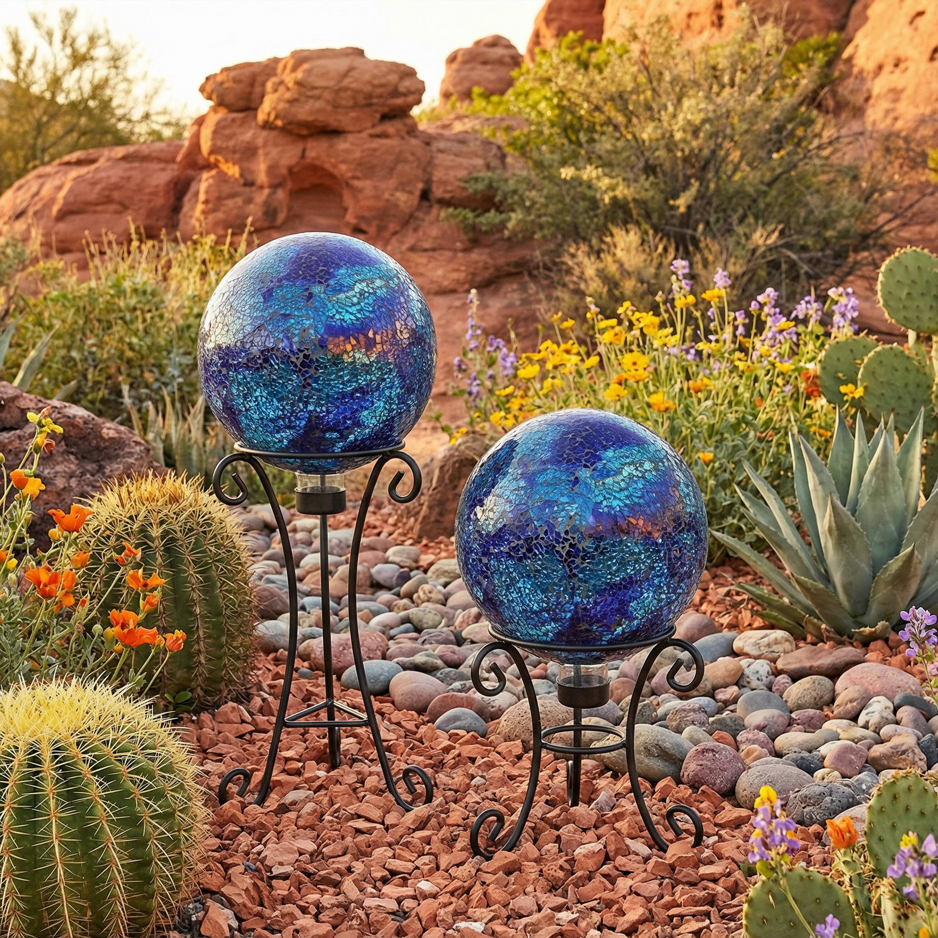 Alt View 9. Sunnydaze - Crackled Glass Gazing Globe - 10 in - Deep Ocean Swirl.
