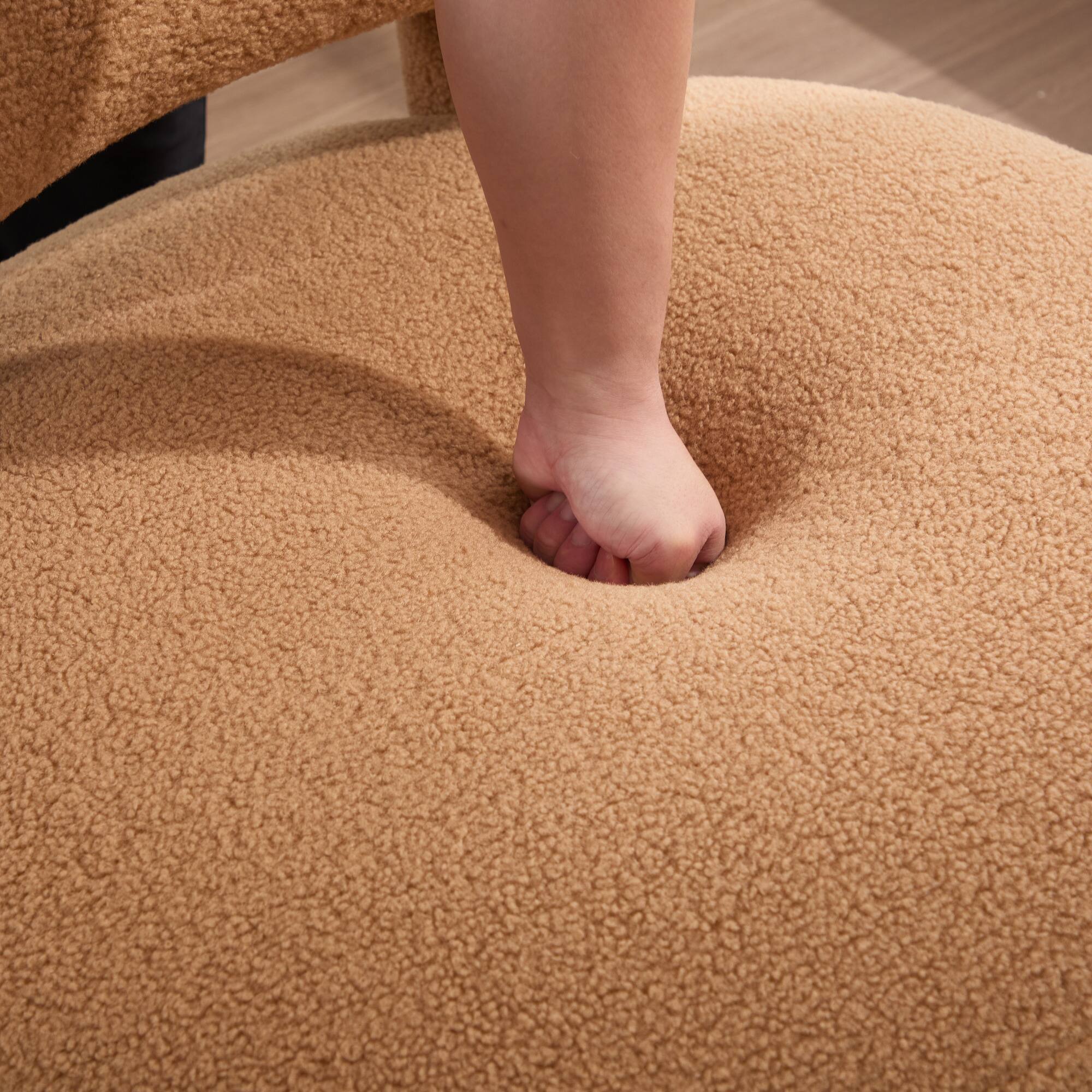 Alt View 4. GOODSILO - Plush Teddy Fabric Accent Chair with Curved Backrest and Solid Wood Legs for Living Room or Bedroom - khaki.