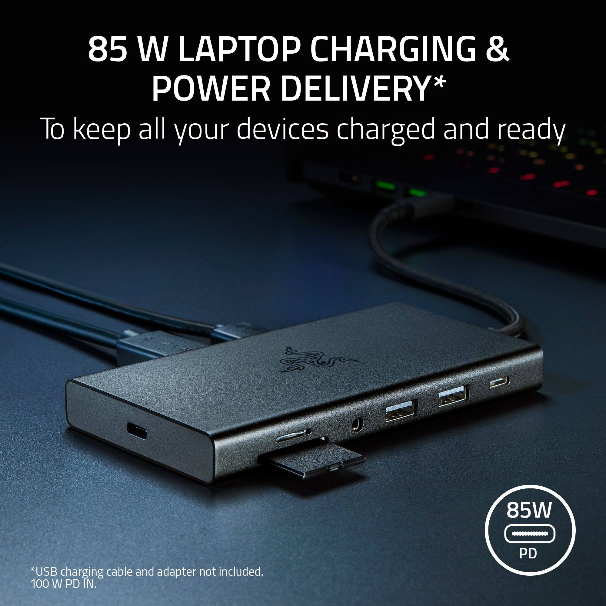 85W Laptop Charging & Power Delivery* To keep all your devices charged and ready 85W - *USB charging cable and adapter not included. 100W PD IN. PD
