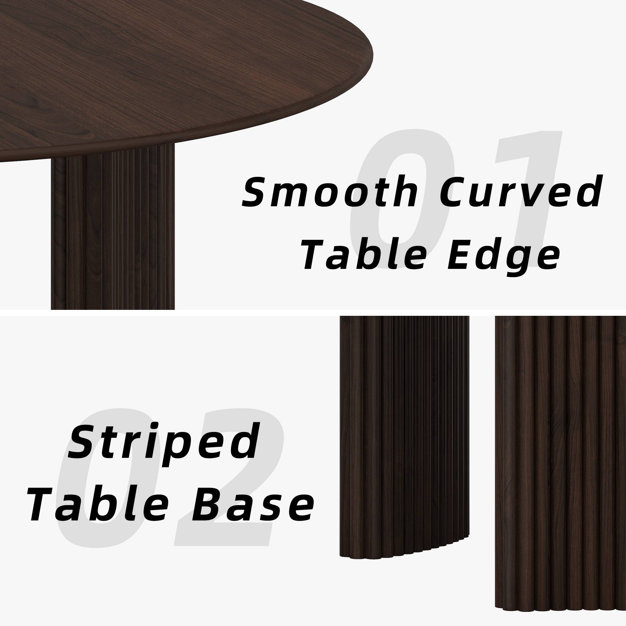 Smooth Curved Table Edge  
Striped Table Base